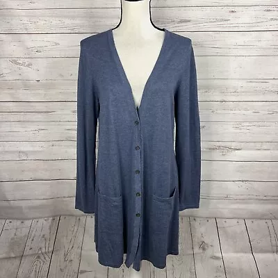 J. Jill Womens Long Button Front Cardigan Size Medium Blue Long Sleeve • $19.79