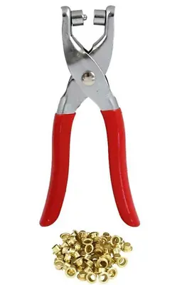 1x EYELET PLIERS KIT + 100 BRASS EYELETS HOLE PUNCHER MAKERS LEATHER FABRIC • £3.89