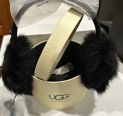 NWT UGG® Australia Black Wired Earmuffs Shearling/Sheepskin Leather Band MSR$85. • $69.99