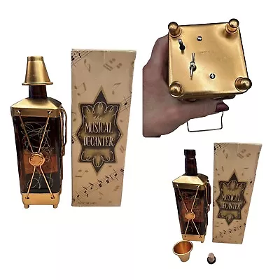 Vintage SWISS HARMONY MUSICAL MCM DECANTER BOTTLE BRASS SHOT GLASS How Dry I Am • $39.99