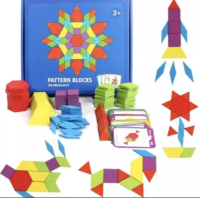 155 Pieces Wooden Puzzle Montessori Pattern Blocks Educational Toy  Development • $9.99