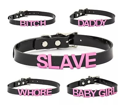 Black Vinyl Slave Name PVC Pink  Bdsm-Choker-Slut-Collar-Choker-Adult-Kinky • $18.99