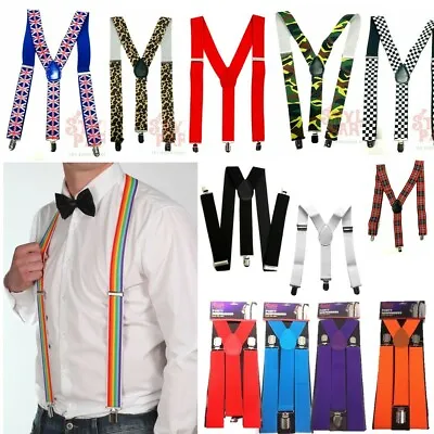 Wide Adjustable Braces Suspenders Elastic Plain Colours Classic Gents Ladies Uk • £3.49