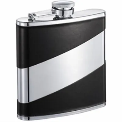 10X LOT - 6 Oz. Stainless Steel Flask Black Leather Lid New • $39