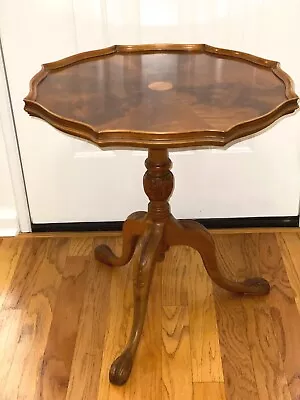 Antique Small Round Pedestal Tray Table In Gorgeous Figure Maple • $227.50