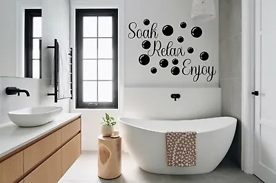 £5.99 • Buy Soak Relax Enjoy Wall Stickers With Bubbles Decals Bathroom Home Art Decor