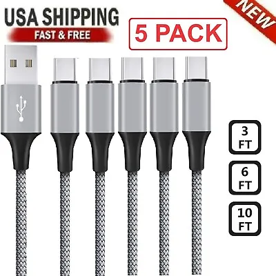 5-Pack Braided USB C Type-C Fast Charging Data SYNC Charger Cable Cord 3/6/10FT • $11.99