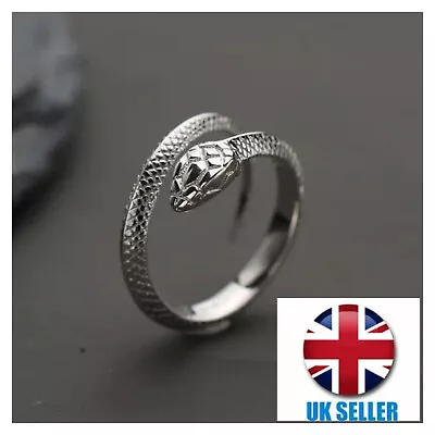 925 Sterling Silver Snake Ring Adjustable Ring Women Men Jewellery UK Gift • £5.99