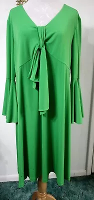 VICKY TIEL XL Green Dress Bell Sleeves Boho Hippie Vibe MINT • $24.95