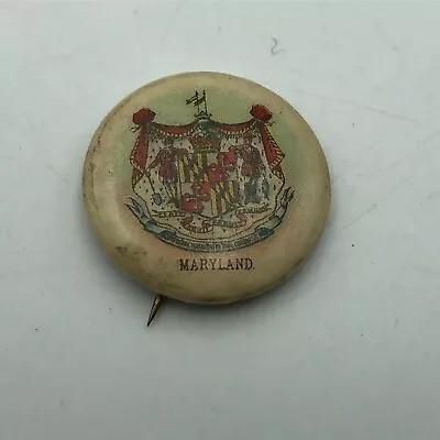 Maryland State Seal Pinback Button Badge Pin W+H 1894 1896 Vintage Antique • $13.01