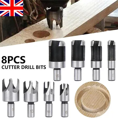 £5.99 • Buy 8Pcs Wood Plug Hole Cutter Set Dowel Maker Cutting Tools Shank Drill Bits Kit UK