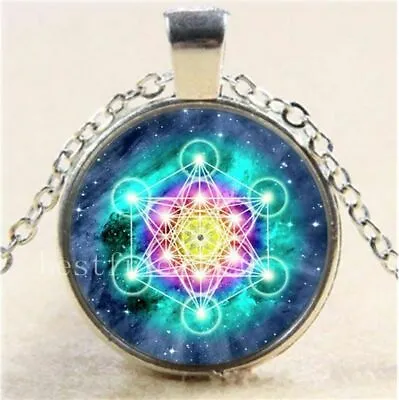 $11 • Buy New! Psychedelic Sacred Geometry Cabochon Glass Tibet Silver Chain Necklace