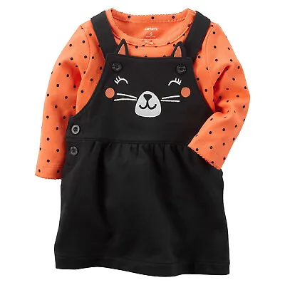 NWT Carters Baby Girls 2 Piece Cat Bodysuit And Jumper Set Black/Orange Newborn • $19.99