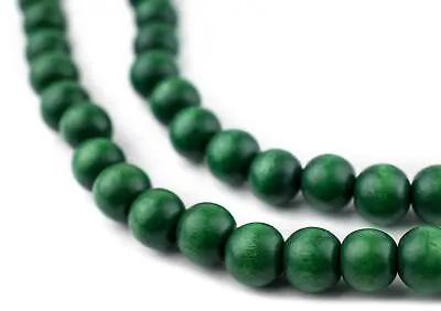 Green Round Natural Wood Beads 8mm Large Hole 16 Inch Strand • $1.99