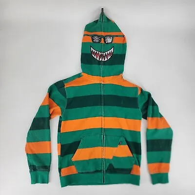 Volcom Boys Sweatshirt Sz M Full Zip Monster Mask Hood Rugby Stripe Green Orange • $29.99