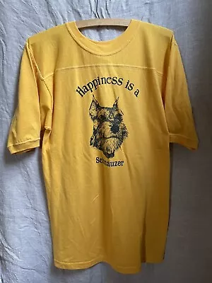 Vintage Happiness Is A Schnauzer T Shirt  Cal Cru Sunflower Yellow Tee Medium • $125