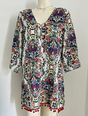 RESORT WEAR COVER UP KAFTAN DRESS SZ M Beachwear Cruise. Wear  Colourful • $18