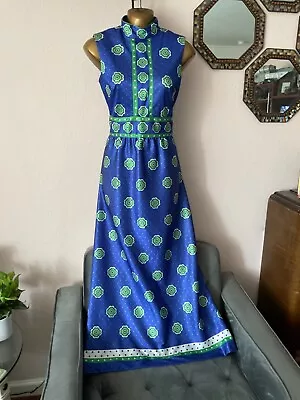 Emilio Borghese Vtg Mod Dress 60’s 70’s Maxi Blue Green Floral Flower Size 7 • $79.99