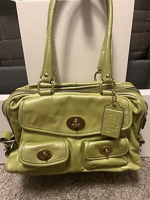 Coach Legacy Peyton Lime Green Vintage Leather Handbag W/ Matching Wallet. • $149.99