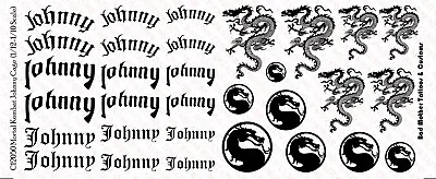 Mortal Kombat Johnny Cage Tattoo Waterslide Decals For 1/10 & 1/12 Scale Figures • $11