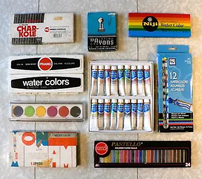 Lot Of Vintage Water Color Paints Crayons Prang Niji Mon Ami Reeves Lowe Cornell • $60