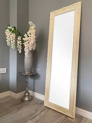 Tall Cream Full Length Floor Wall Dressing Mirror With Stunning Hardwood Frame • £65