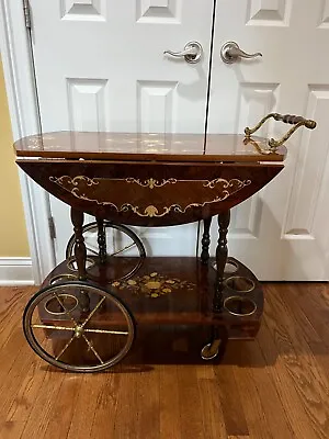 Vintage Italian Brass Marquetry Bar Cart • $380