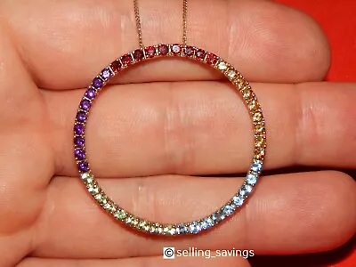 10k Yellow Gold 2.50 Tcw Multi Gemstone X Large Circle Infinity Pendant Necklace • $345