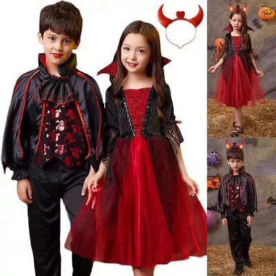Kids Boys Girls Vampire Costume Halloween Carnival Party Fancy Dress Outfit Set^ • £16.16