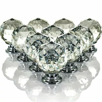 10 Crystal Glass Door Knobs Diamond Drawer Cabinet Furniture Handle Knob Kitchen • £8.40