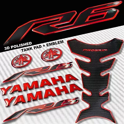 2-tone Chromed Red Pro Grip Fuel Tank Pad+6  Yamaha Logo+yzf-r6 Emblem Sticker • $37.88