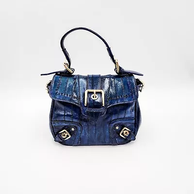 Dolce & Gabbana Blue Denim Print Patent Leather Designer Handbag Shoulder Bag • $440