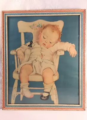  1930s Vintage Framed Sleeping Baby Print  Maud Tousey Fangel  • $31