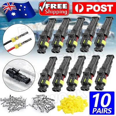10 Set 2 Pin Waterproof Car Electrical Wire Sealed Connector Plug Cable 12V Kit • $6.95