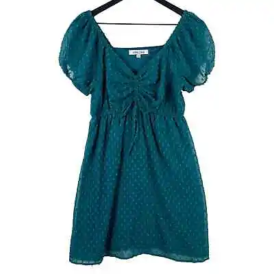 Mimi Chica Nordstrom Rack Womens (M) Swiss Dot Mini Dress Puff Sleeve Teal • $20