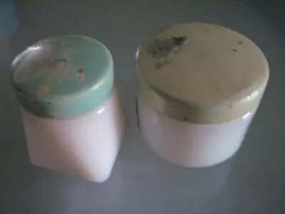 Vintage Cosmetic Milk Glass Jars Cold Cream Vanity Set Of 2 • $8.99
