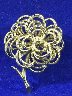 Vintage Monet Signed Textured Gold Tone Brooch Round Flower & Swirls 2 1/4  • $9.99