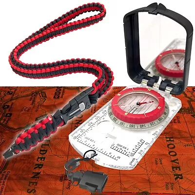 P4X Hiking Compass – Mirror Sighting Orienteering Compass W/ 35-Ft 550 Paracord • $18.98