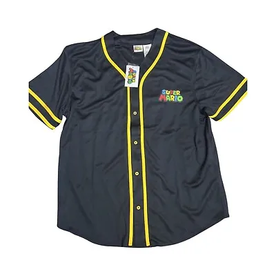 Super Mario Nintendo Characters Baseball Jersey Shirt Black Yellow Sz LARGE • $33.95