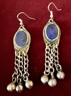 Vintage Afghanistan LAPIS Lazuli Boho Style EARRINGS Tribal Fusion Belly Dance • $12.50