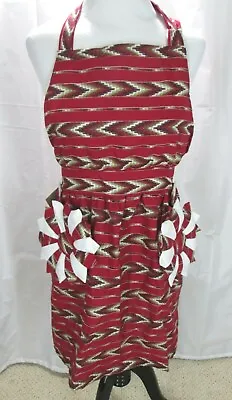 Vintage Handmade Bib Apron Southwestern Print Fabric Red Pot Holder Hot Pad New • $9.94