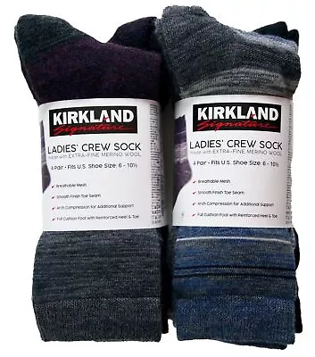 4 Pairs Kirkland Signature Women Ladies Extra Fine Merino Wool Blend Crew Socks • $19.75