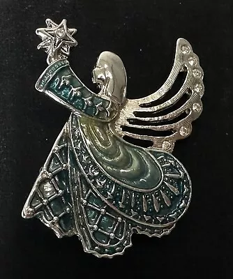 Signed MONET Silver Tone Blue Enamel Christmas Angel Vintage Brooch Jewelry LotZ • $1.25