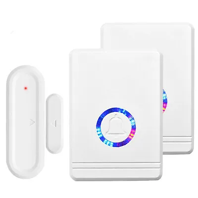 Wireless Door Open Chime Magnetic Entry Alert 48 Tune LED Flash Sensor+2Receiver • $31.89