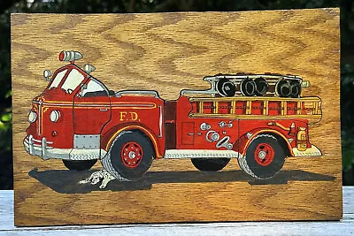 Vintage Handpainted Handmade Fire Engine Truck Jigsaw Puzzle • $9.99