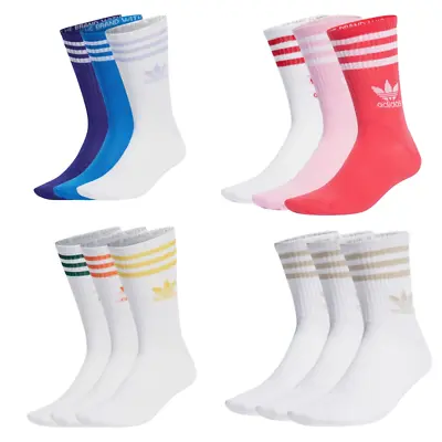 Adidas Unisex Mens Womens 3 Stripe Trefoil Coloured Cushioned 3 Pack Crew Socks • £10.37