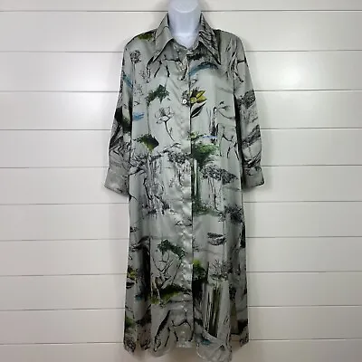 $24.99 • Buy Women's Zara Basic Sea Green Woodland Nature Print Button Front Shirt Dress Sz M