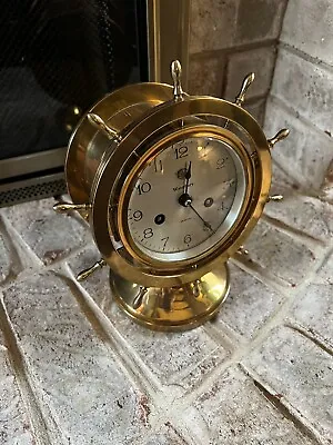 Waterbury Brass Ships Clock With Base. Complete And NICE! • $475