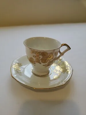Ucagco China Vintage Gold Leaf &Demitass Cup & Saucer Japan Porcelain Bone China • $15