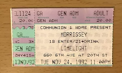 1992 Morrissey New York City Concert Ticket Stub The Smiths How Soon Is Now • $18.99